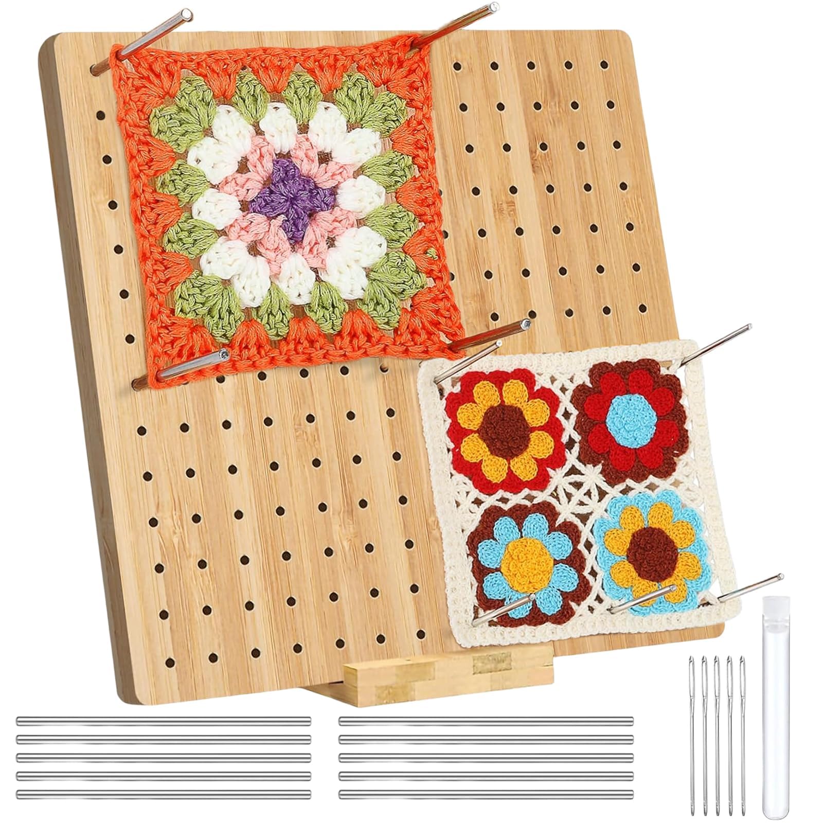 wodehahagou 18PCS 7.9inch Crochet Blocking Board and Pins Set, Granny Square Blocking Board, Crochet and Knitting Projects