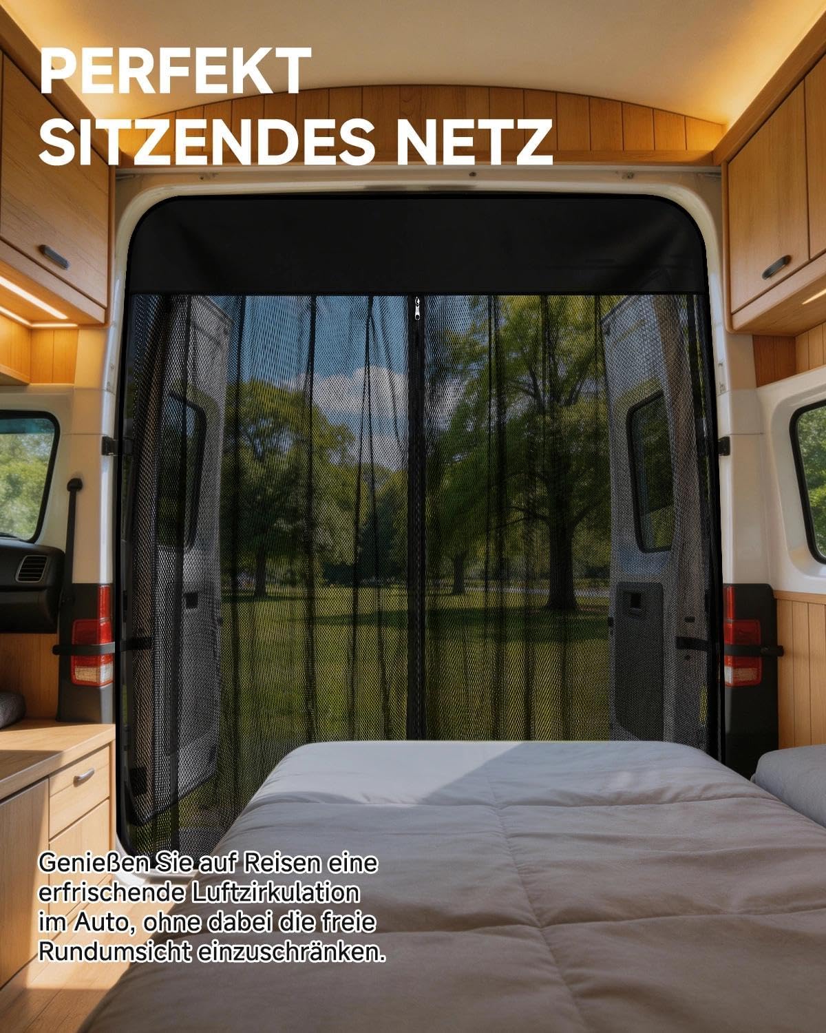 Red de protección solar universal para portón trasero | Con cremallera y imanes para el sol | Compatible con Mercedes Sprinter, VW Crafter, Ford Transit, FIAT Ducato, Opel Movano, Peugeot Boxer