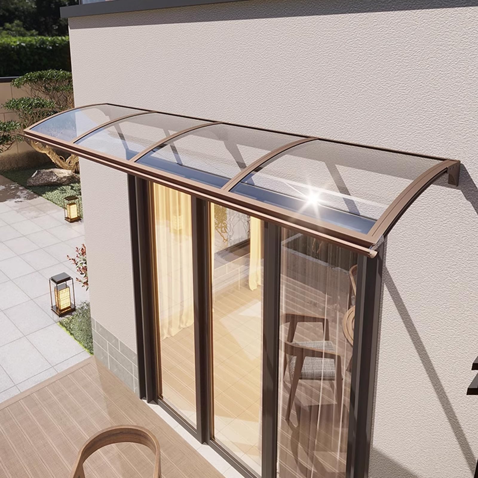 Pensilina Tettoia per Porta Balcone Esterno,Tenda da Veranda Pensilina in Policarbonato e Alluminio, Tendalino per Finestra Antivento Resistente ai Raggi Uv,con Accessori (45x150cm/18"x59")