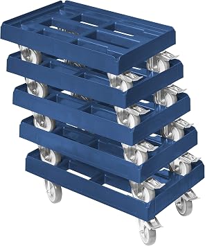 Transport Roller for Boxes 60 x 40 cm with 2 Brakes Blue Pack of 5