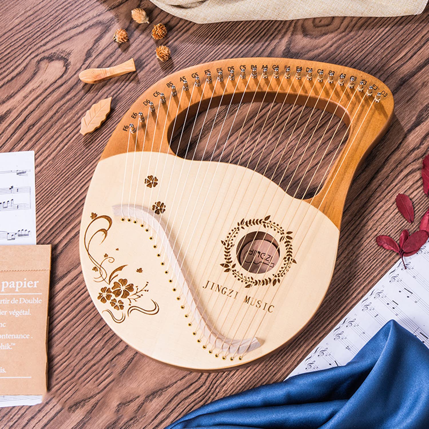 Arpa portatile in mogano 24 corde con borsa, corda extra, chiave accordatura, manuale utente, strumento musicale lira per principianti amanti della musica