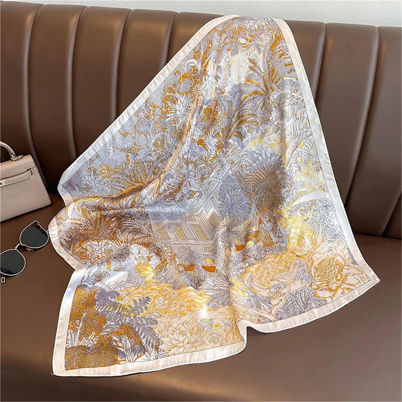 Bufandas, Pañuelo Cuadrado de Seda con Estampado Floral for Mujer, pañuelo satén diseño for la Cabeza(Color 62)