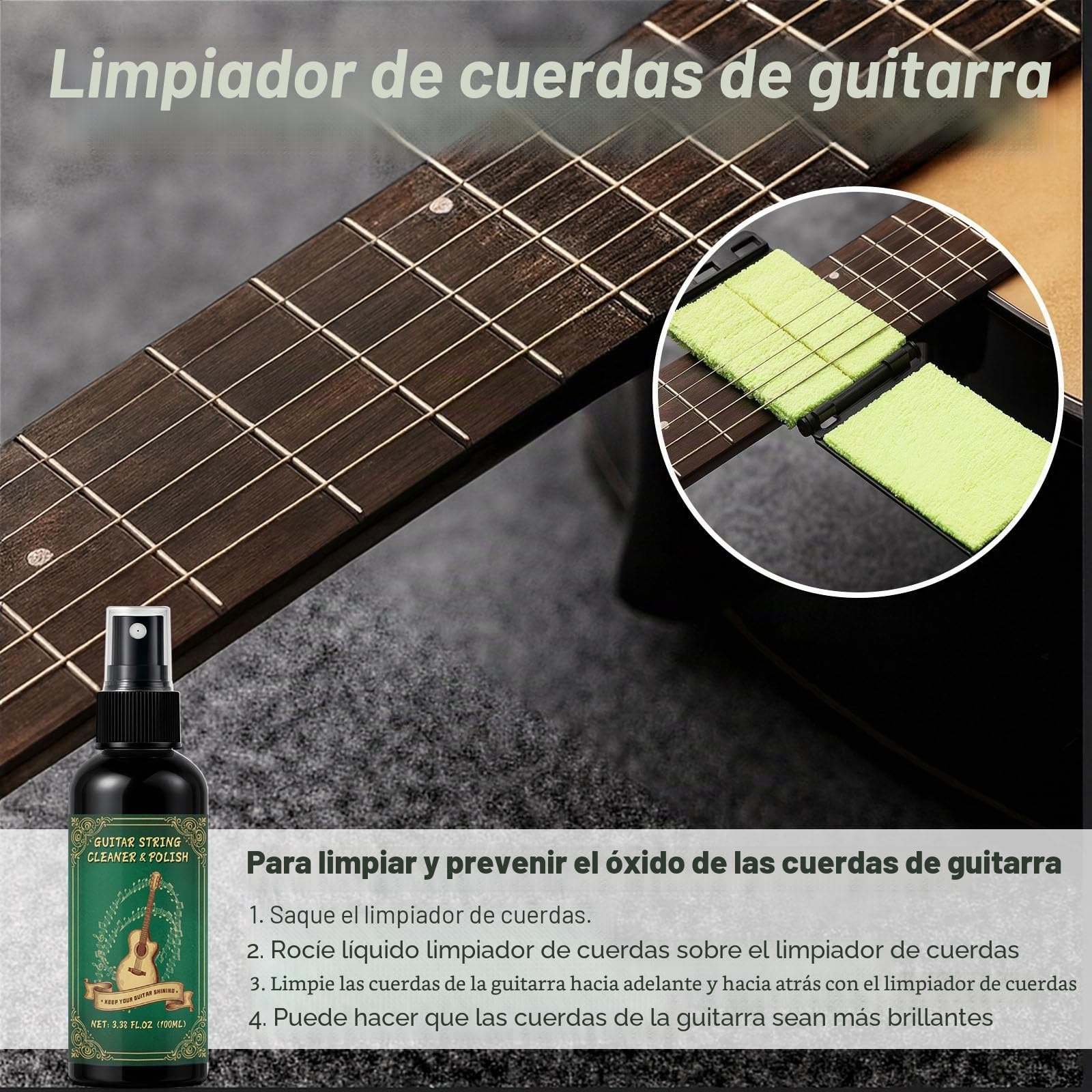 Kit de limpieza de guitarra de 9 piezas con pulido de trastes, limpiador de guitarra que evita el desgaste, la decoloración y el agrietamiento, mientras mantiene tu instrumento en su mejor aspecto y