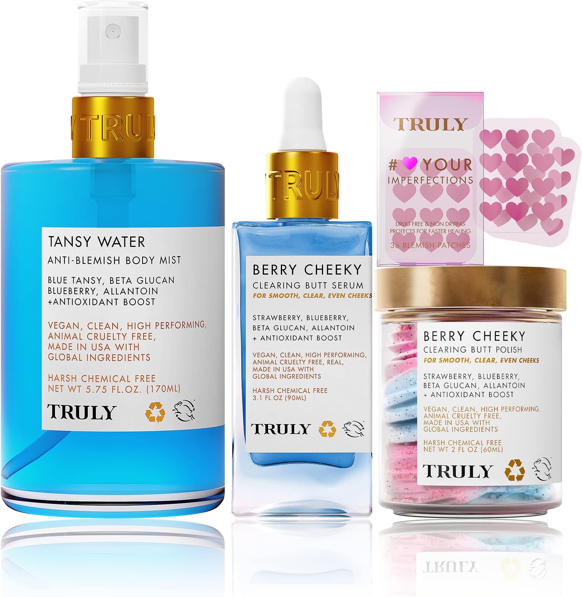 Truly Beauty Acne Treatment Bundle - Full Body Exfoliator with Pimple Patches and Hydrocolloid Back Patches