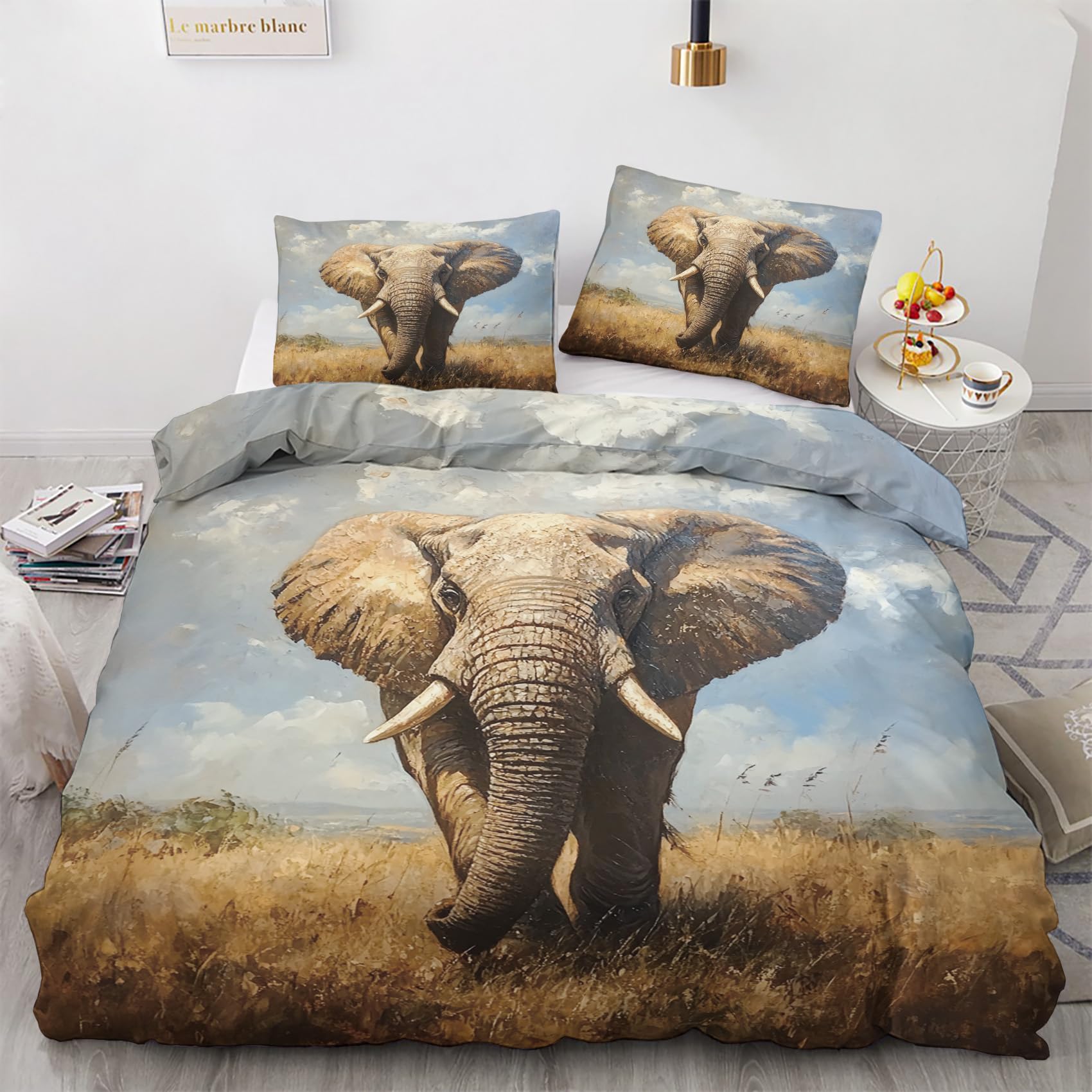 Housse de Couette Éléphant 220x240 Anti-plis pour un Lit Facile à Faire
