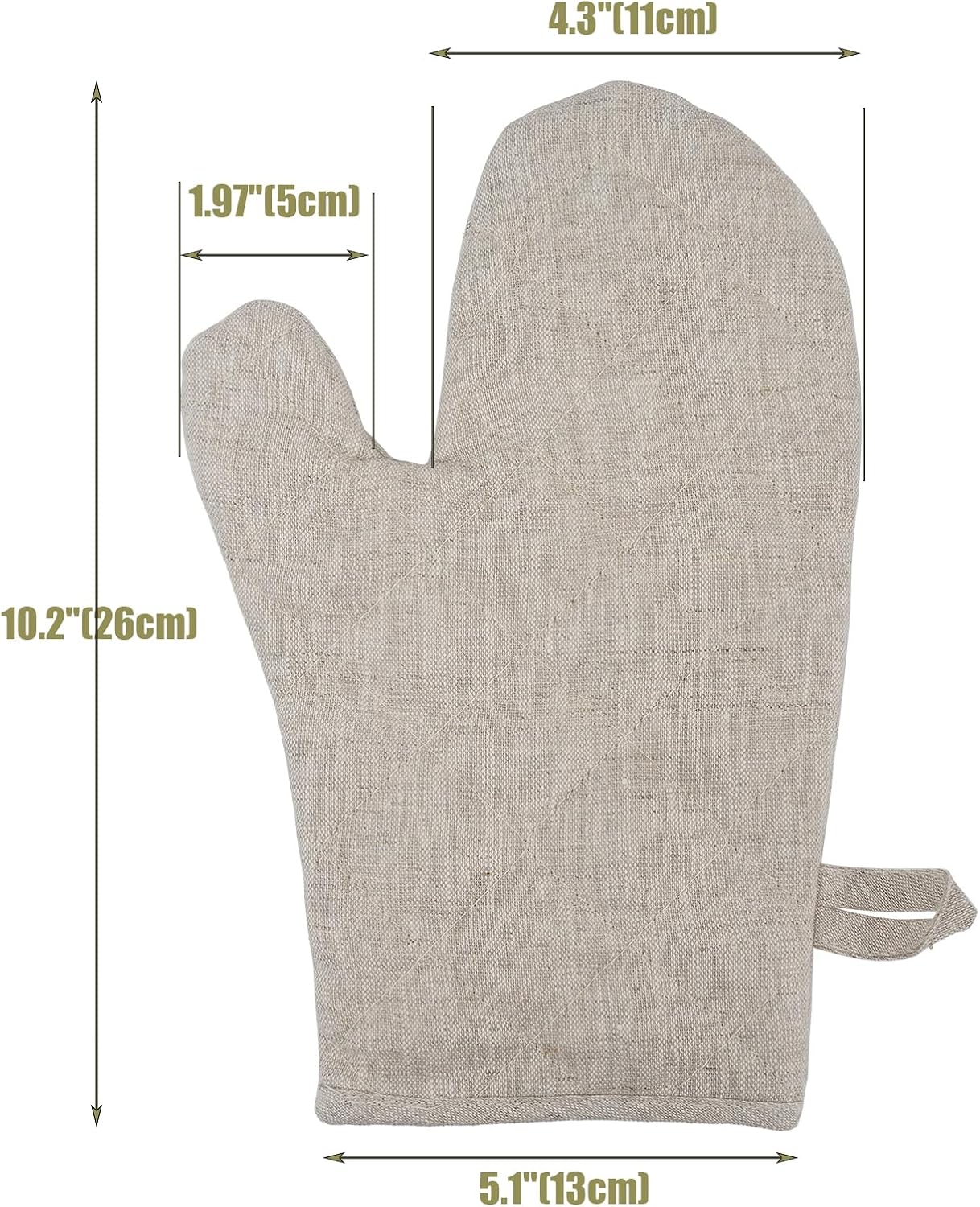 100% Linen Oven Mitts Kitchen Gloves, Double Linen Layer, Cotton Lining & Hanging Loop, Non-Slip Textured Set of 2 for Cooking Baking Pot Holders- Linen