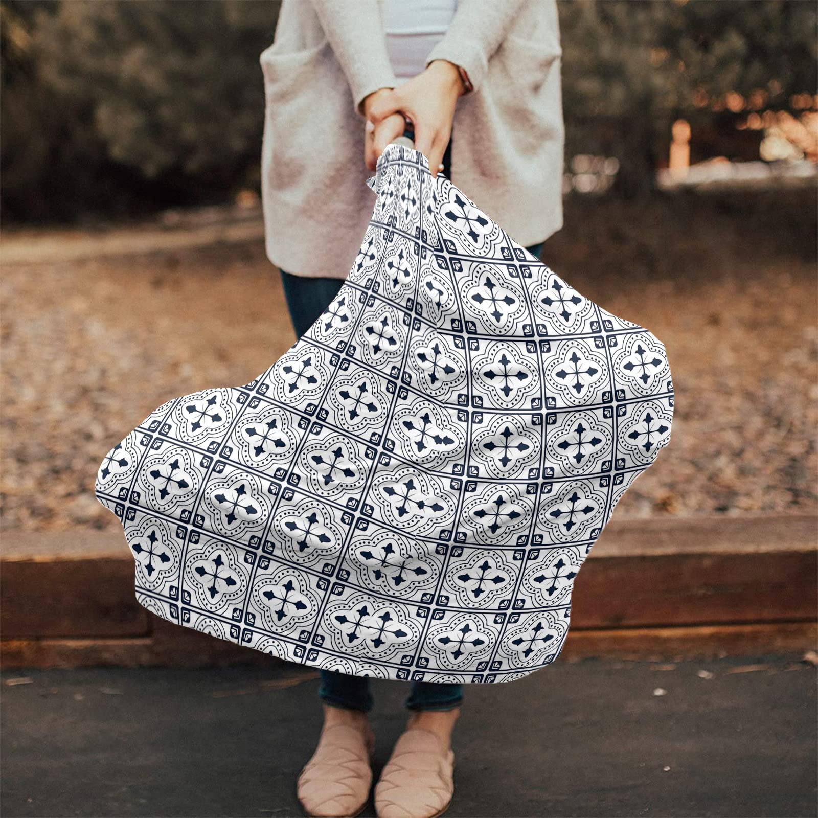 Nursing Cover for Breastfeeding Scarf, Black Lines Plaid Abstract Leaves Texture Baby Car Covers Super Soft Multi Use for Canopy Shopping Cart Cover Blanket Stroller Cover