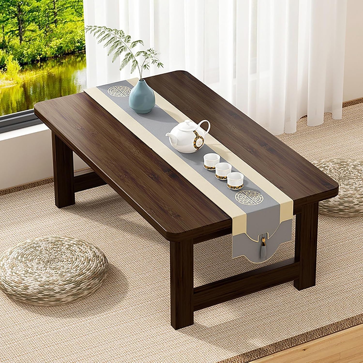 Wood Folding Coffee Table, Japanese Floor Low Table, for Living Room, Dining Room, Floor Sitting Low Table Small Space Minimalist Table (Color : A, Size : 60x40x30cm)