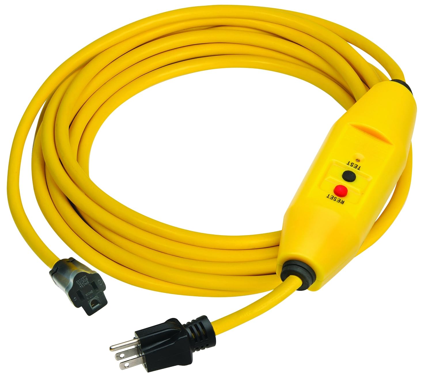 Tower Manufacturing 30438052-01 Auto-Reset 15 AMP Inline GFCI Single Connector Cord, 25 Feet, Yellow