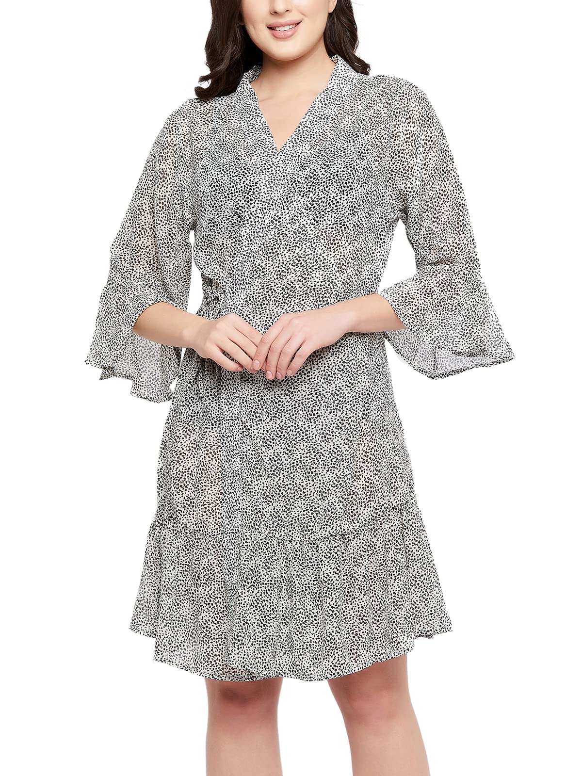 Clovia Women's Georgette Print Me Pretty Sheer Robe In White