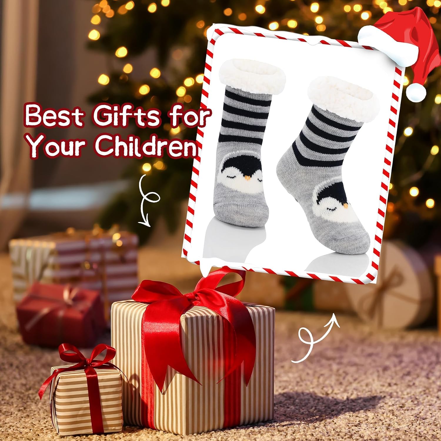 Zando Kids Fuzzy Socks with Grips Non Slip Toddler Slipper Socks Baby Christmas Socks Boys Girls Winter Warm Cozy Socks