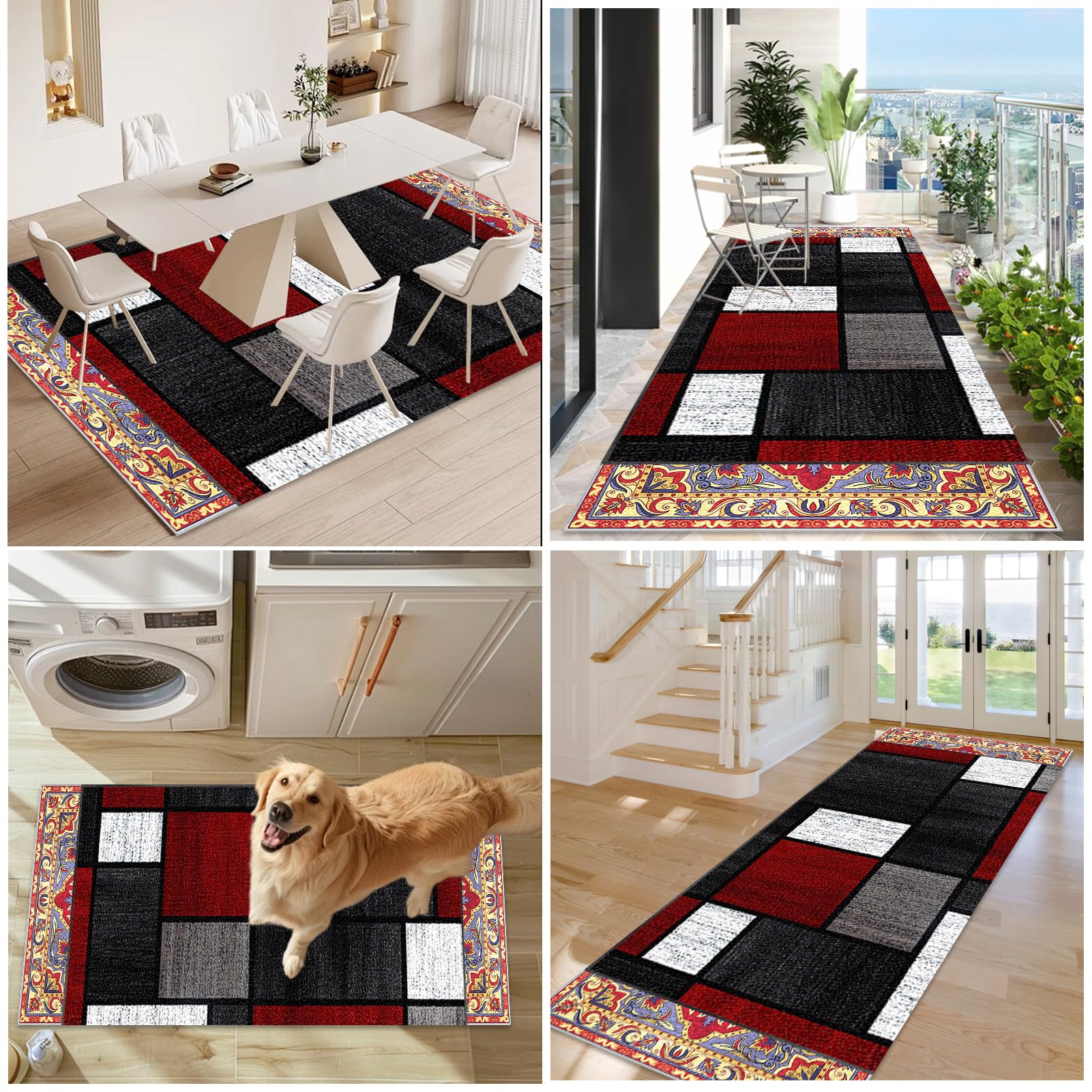 Läufer Flur Teppich 120 x 470 cm Waschbar Kurzflor Küchenteppich Flurläufer Teppich Schmutzfangmatte Küchenläufer Eingangsmatte Rutschfest Teppichläufer für Flur Küche Eingang Schlafzimmer Wohnzimmer