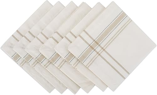 Miniatura 1 de DII - Servilletas para mesa estilo rústico, colección con rayas estilo francés, 20 x 20 pulgadas, color blanco cambray, 6 unidades.