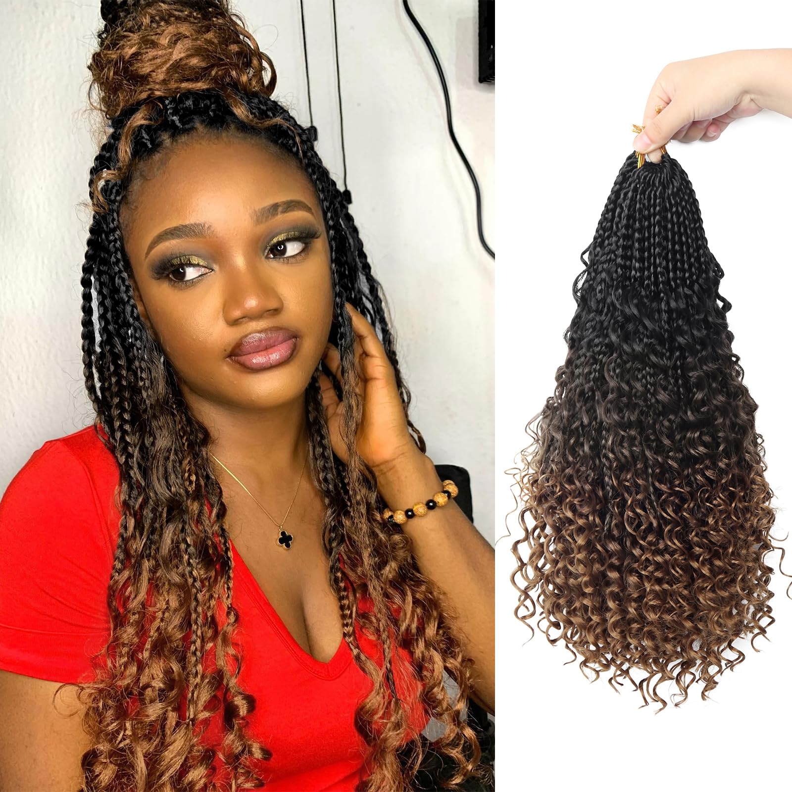 Goddess Box Braids Crochet Hair With Curly Ends 16 Inch Bohomian Box Braids Crochet Braids 8 Packs 3X Crochet Braids Synthetic Braiding Hair Extension for Black Women (16 Inch (Pack of 8), 1B-4-30)……