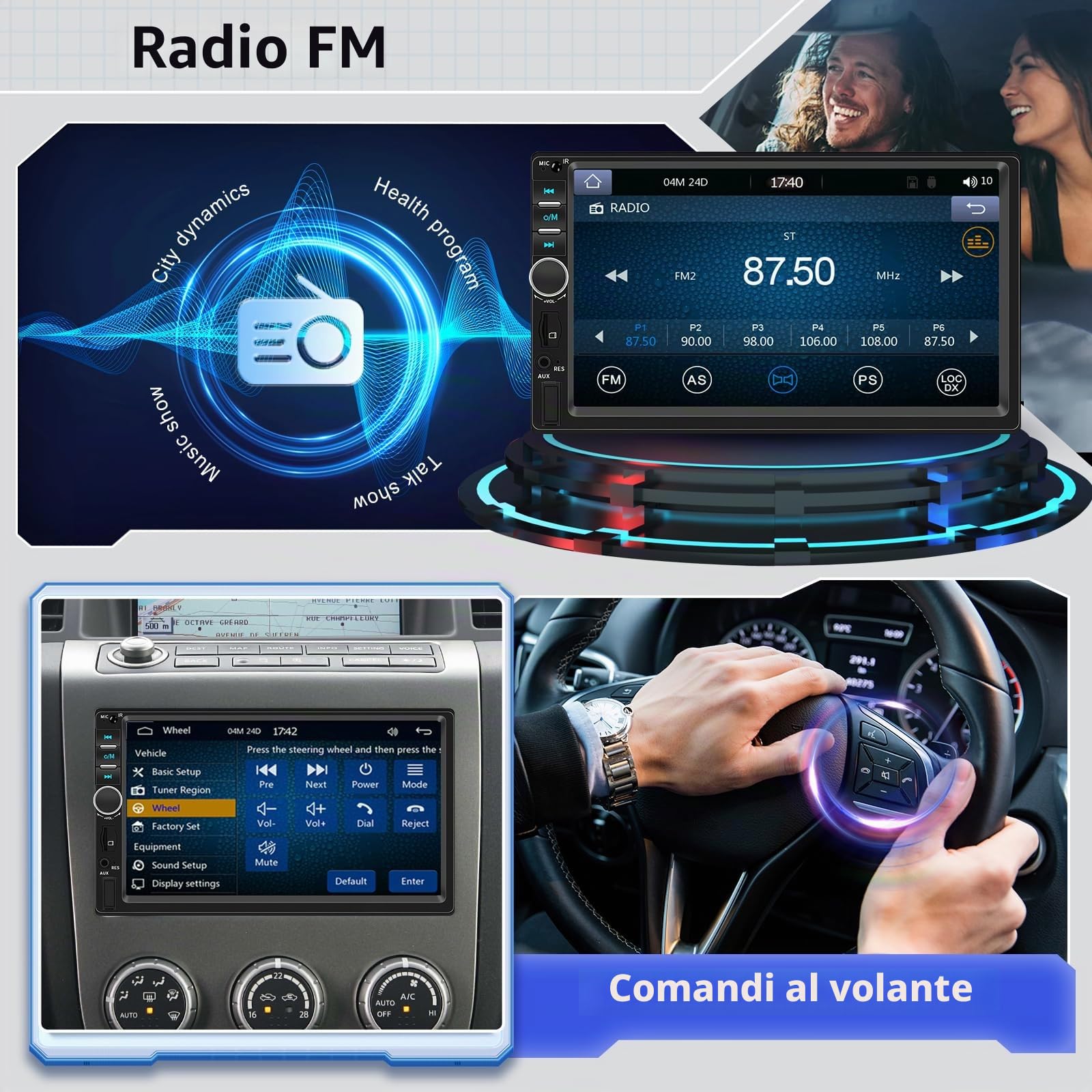 Autoradio 2 Din con CarPlay e Android Auto, Hodozzy 7 Pollici Touch Screen Autoradio con Schermo Bluetooth Radio Stereo Auto 2 DIN con Mirror Link Android&iOS/SWC/FM/EQ/USB/AUX+Telecamera Posteriore