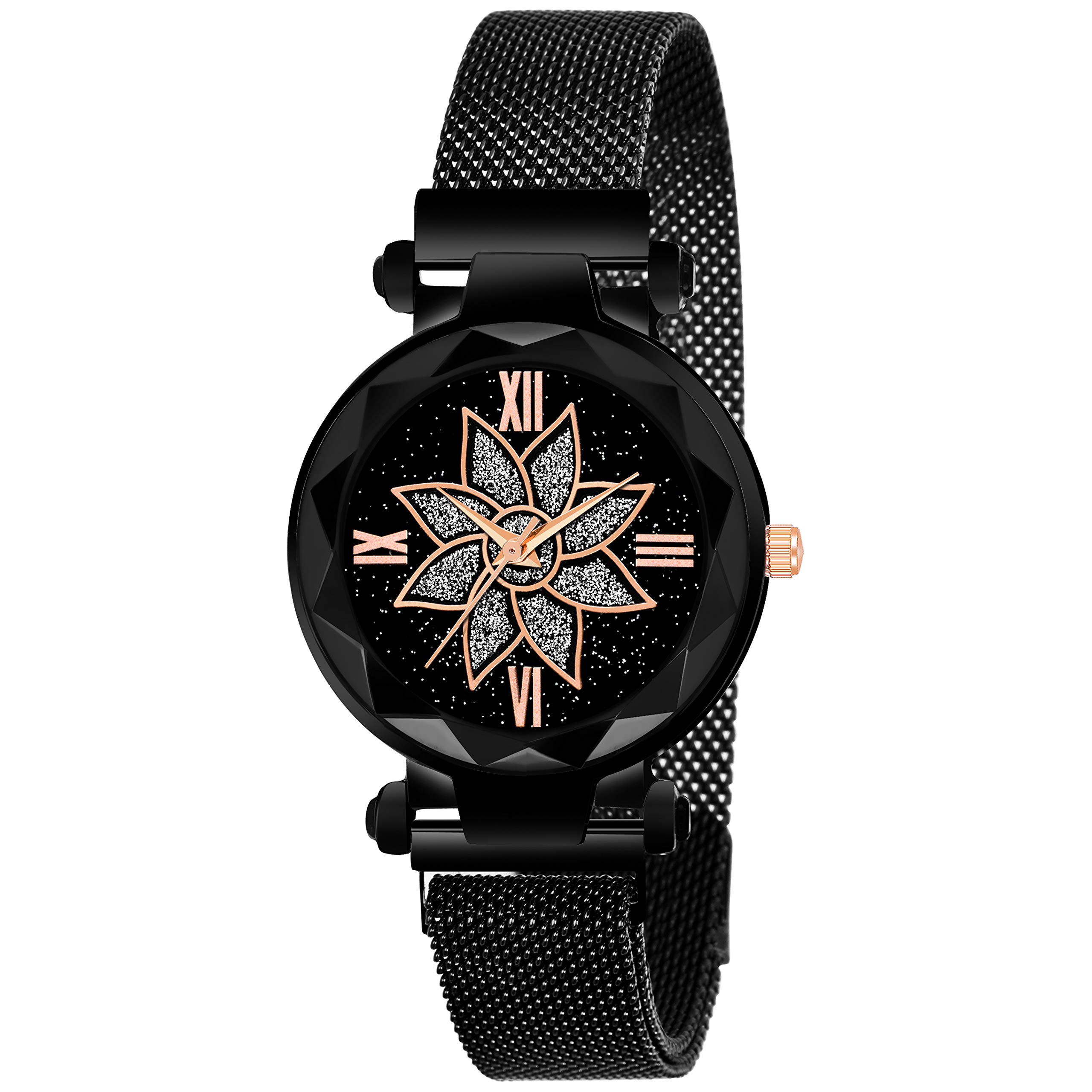 FROZIL Analogue Black Flower Dial Magnetic Belt Watch for Girls(S-476) (B0856QS5NG) Amazon Price History, Amazon Price Tracker