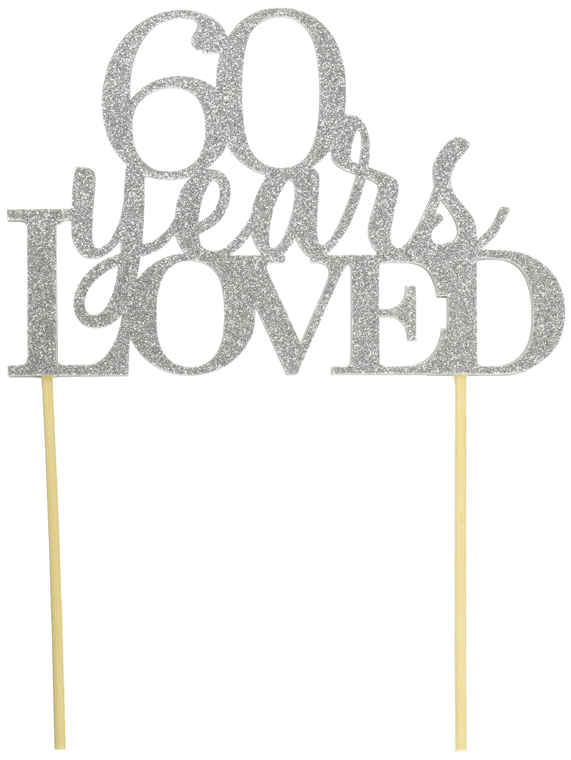 All About Details Silver 60-Years-Loved Cake Topper, 6 x 8