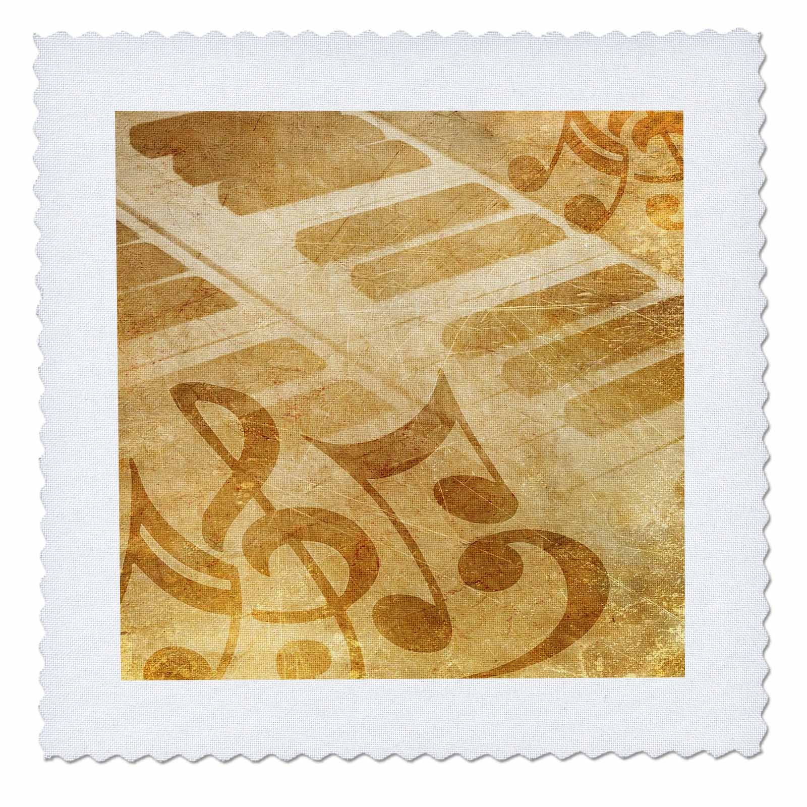 3dRose Vintge Piano Keys With Musical Notes - Quilt Square, 10 by 10-inch (qs_124764_1)
