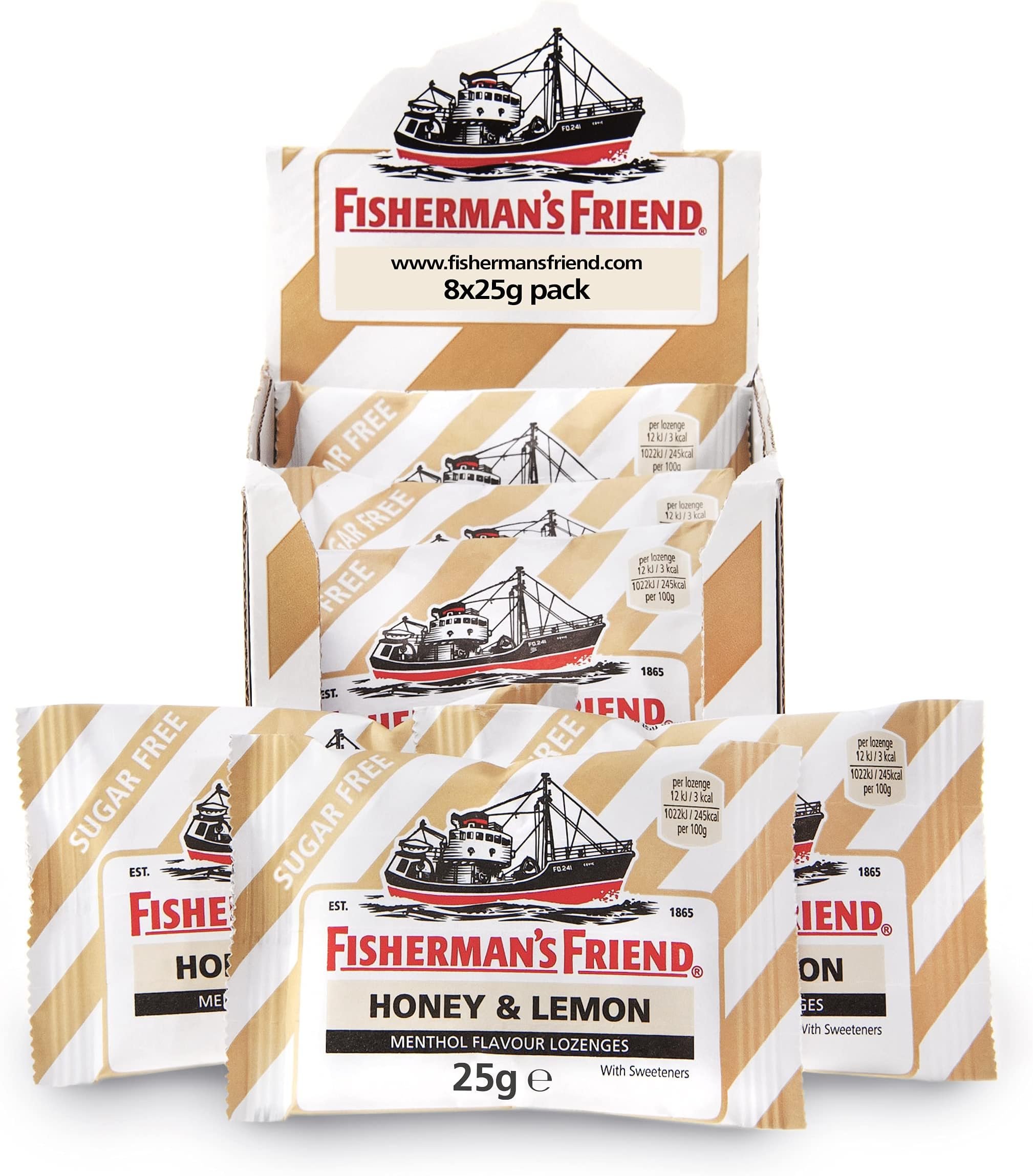 Honey and Lemon Sugar Free Menthol Lozenges, Pack of 8 (25 g)