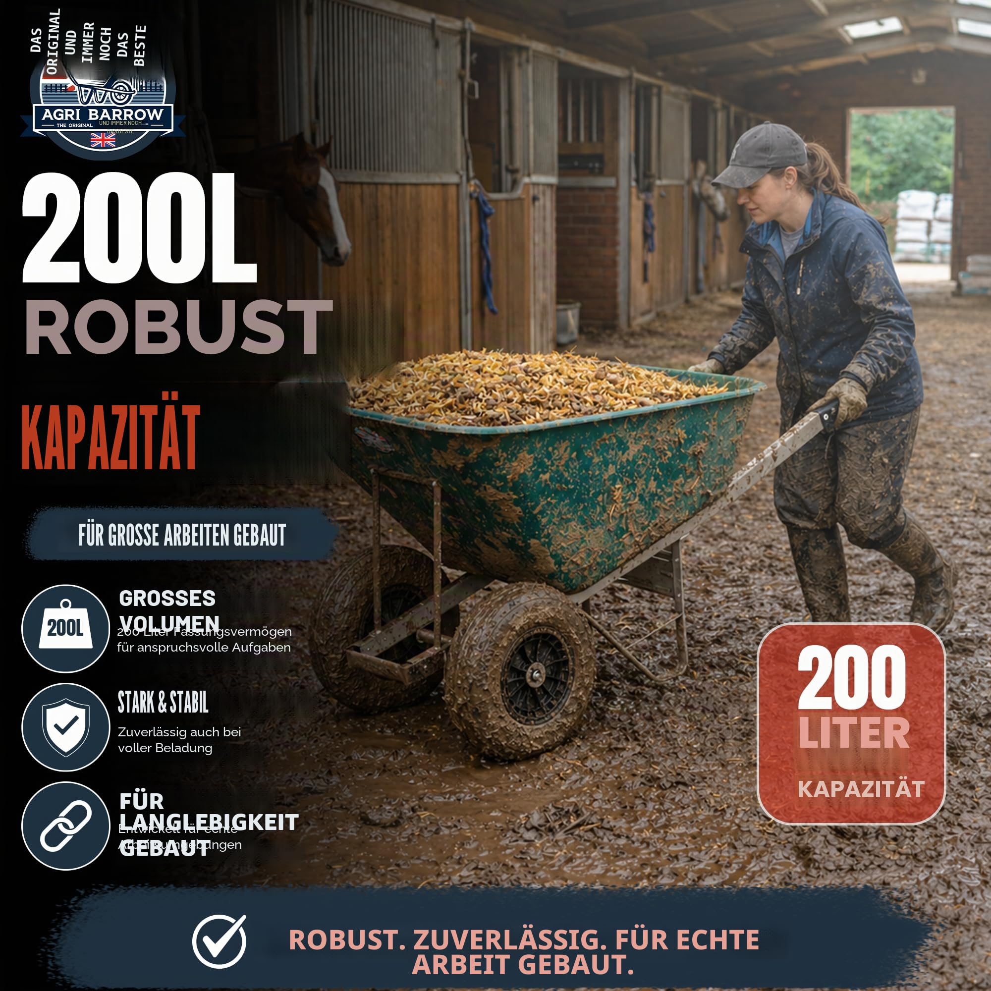 Schubkarre Twin 200 Liter Kunststoffwanne pannensichere Reifen (Rosa)
