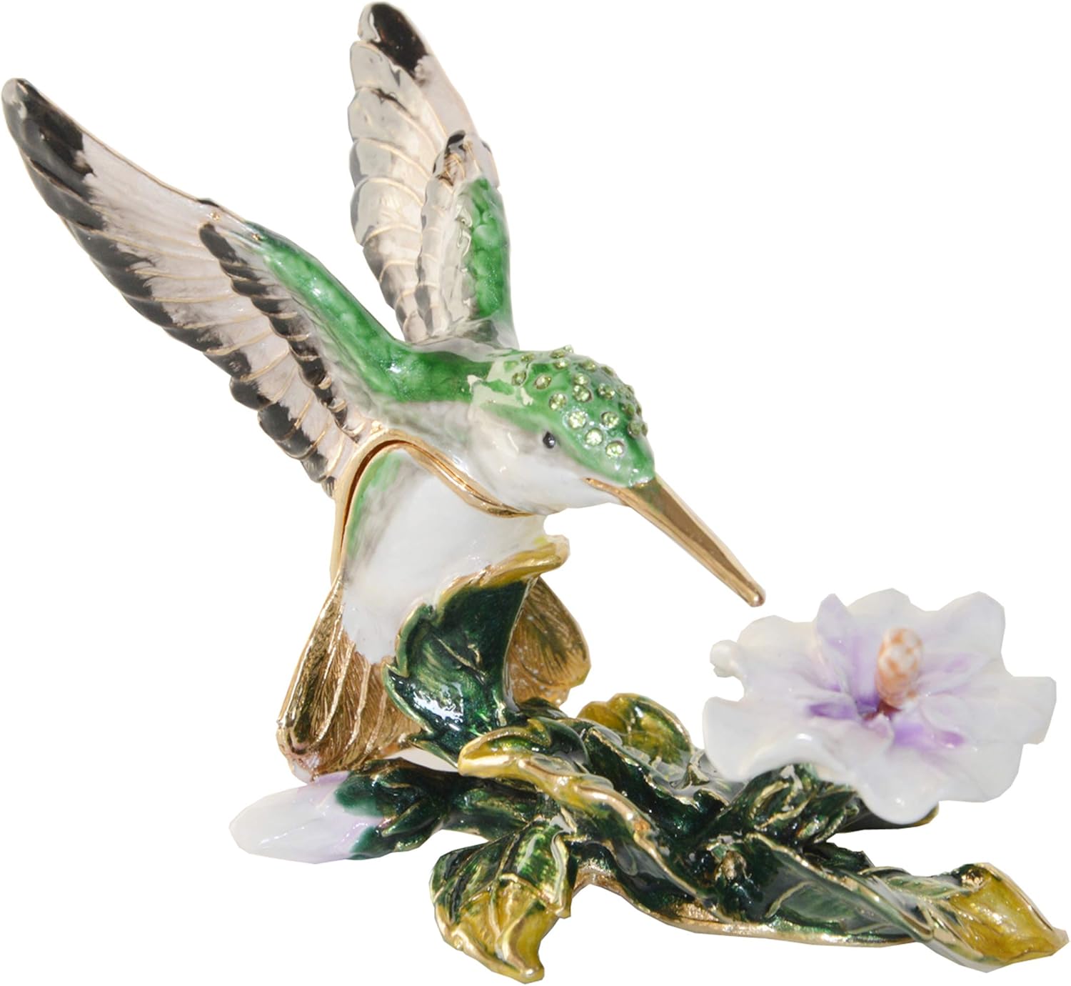 Hummingbird with White Flower Trinket Box Jewelry Box Hand Painted Decorative Box with Hinged Lid Ring Earring Holder Bird Figurine Collectible