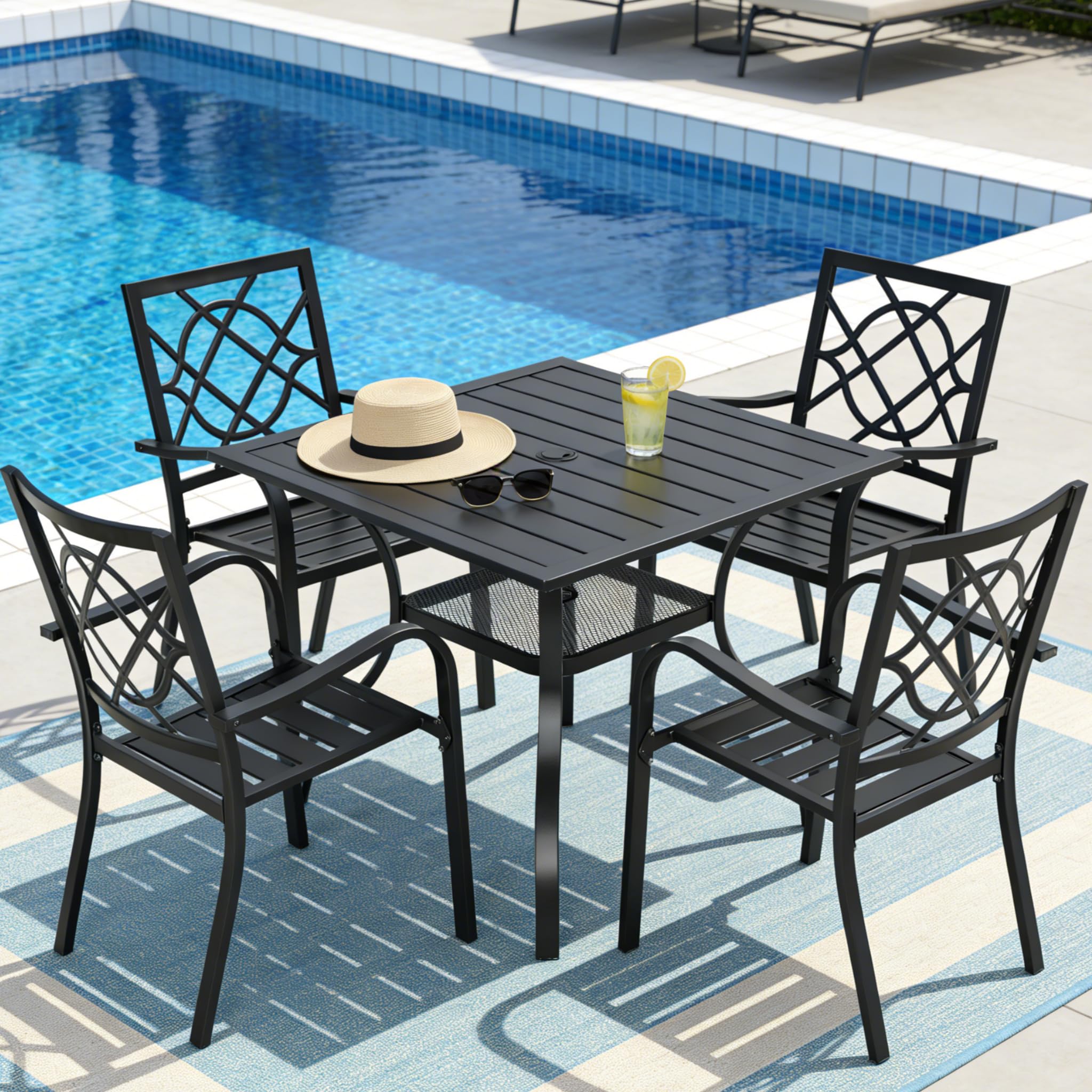 SUNCROWN 5-Piece Wrought Iron Dining Set with Bistro Table