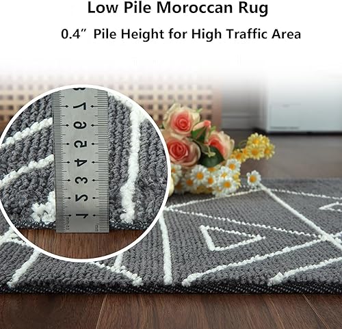 Miniatura 3 de Alfombra marroquí grande de 11 x 15 pies, alfombra suave y gruesa para dormitorio, alfombra moderna de color gris, alfombra geométrica de pelo bajo,