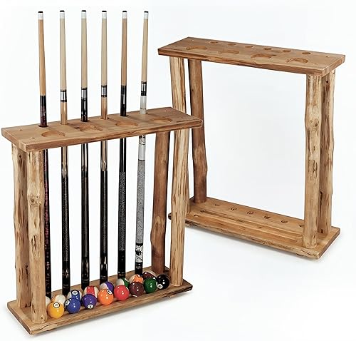 Rush Creek Creations Rustic Log 6 - Estante de almacenamiento para taco de billar, multicolor, 26.5 pulgadas de largo x 8.6 pulgadas de ancho x