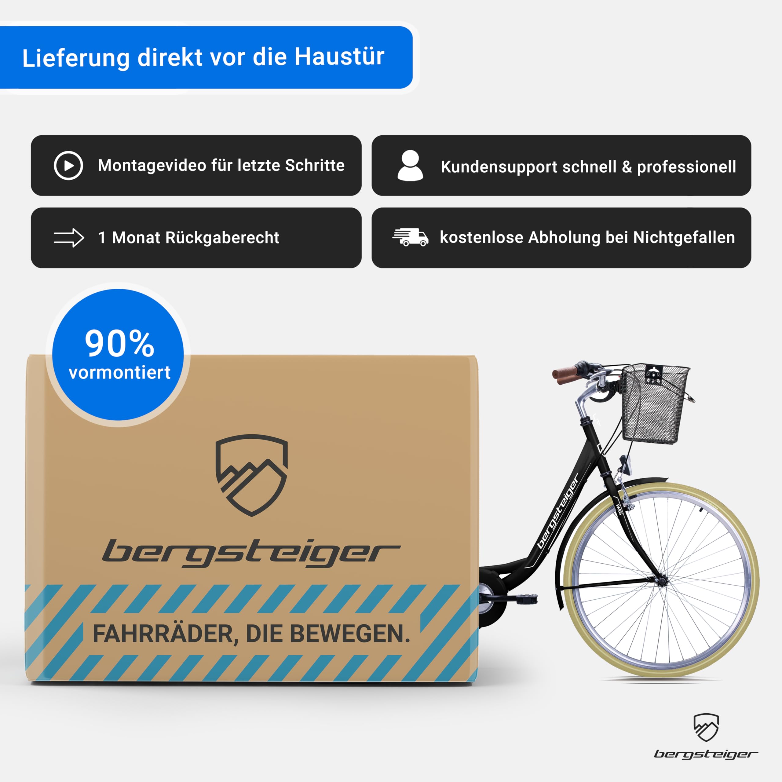Bergsteiger Paris 26/28 Zoll Damenfahrrad Citybike im Retro-Design | Modischer Hingucker für Stadt und Land ab 140 cm Körpergröße. Mit Korb, 6 Gängen und zu 90 Prozent fertig vormontiert.