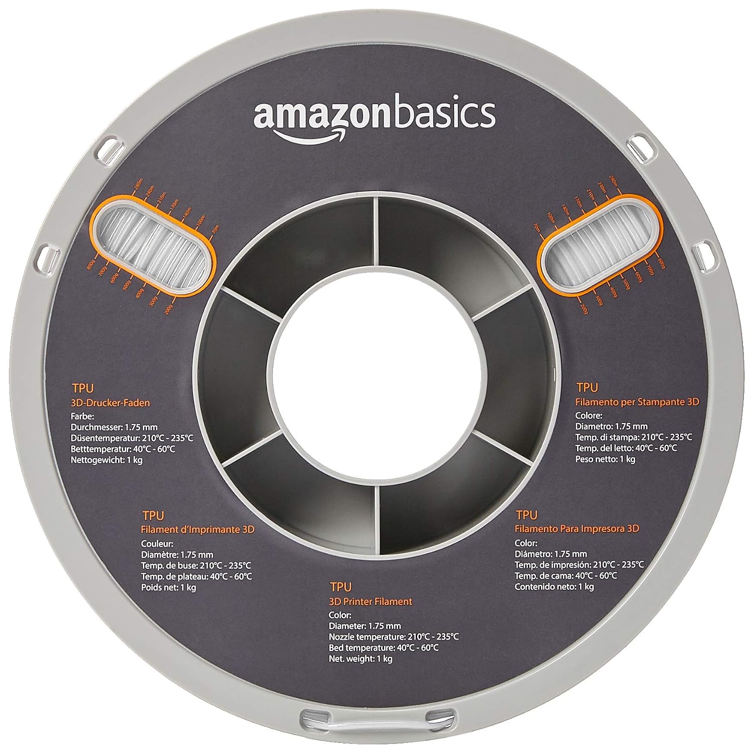 Amazon Basics TPU 3D Printer Filament, 1.75mm, White, 1 kg Spool