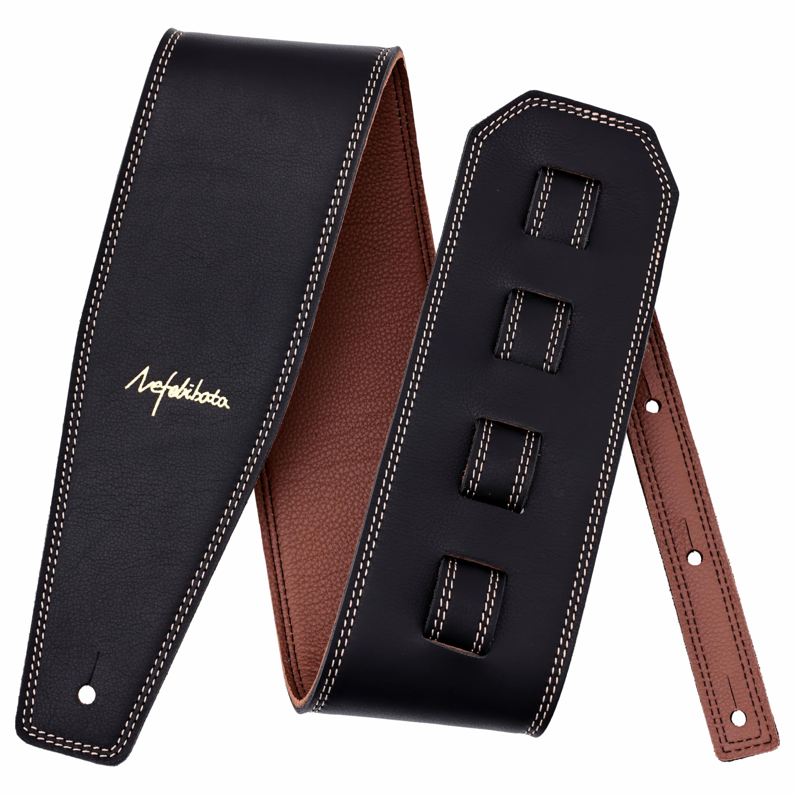 Nefelibata Sangle de guitare de 9,7 cm de large, en cuir pleine fleur, avec rembourrage en mousse pour guitares basses, électriques et acoustiques