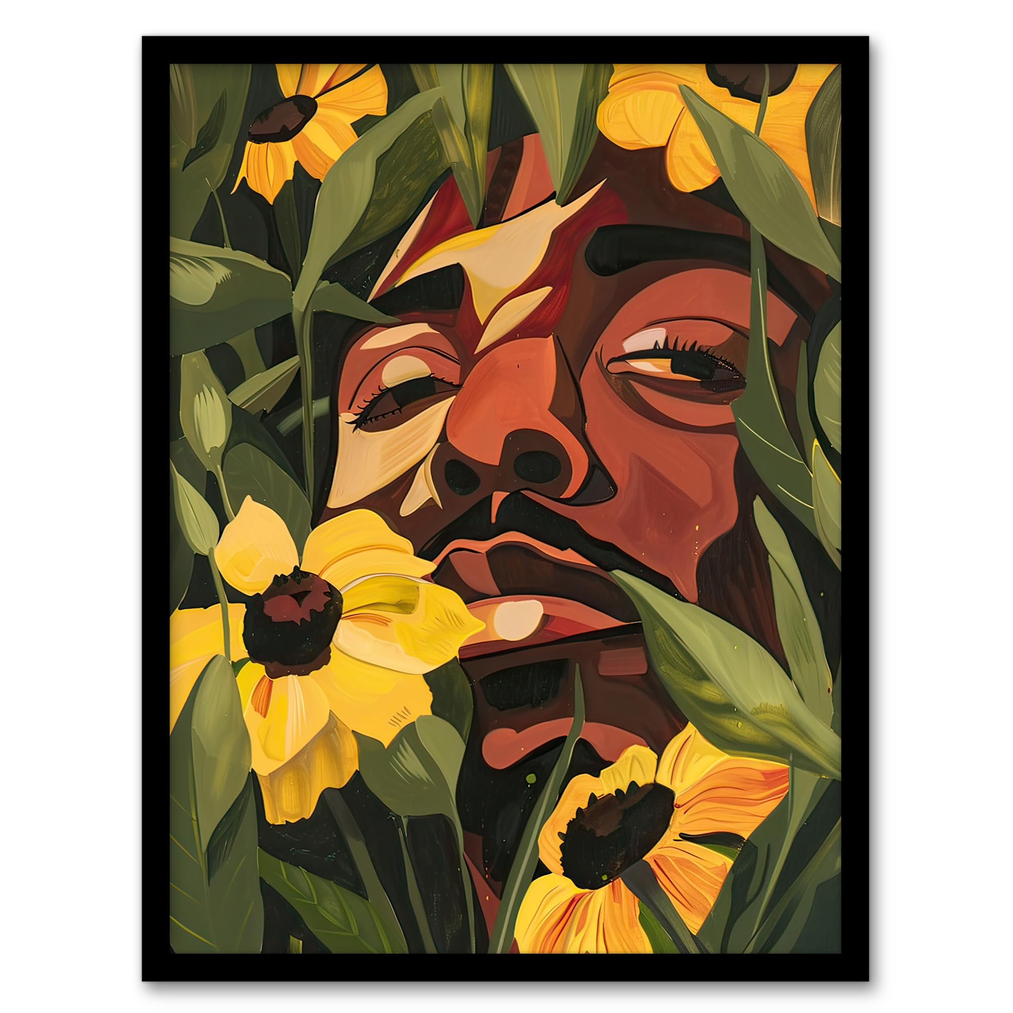 Artery8 Rapper Yellow Flowers Music Portrait Painting Living Room Artwork Framed Wall Art Print A4, Framed A4, 32.3L x 23.4W cm
