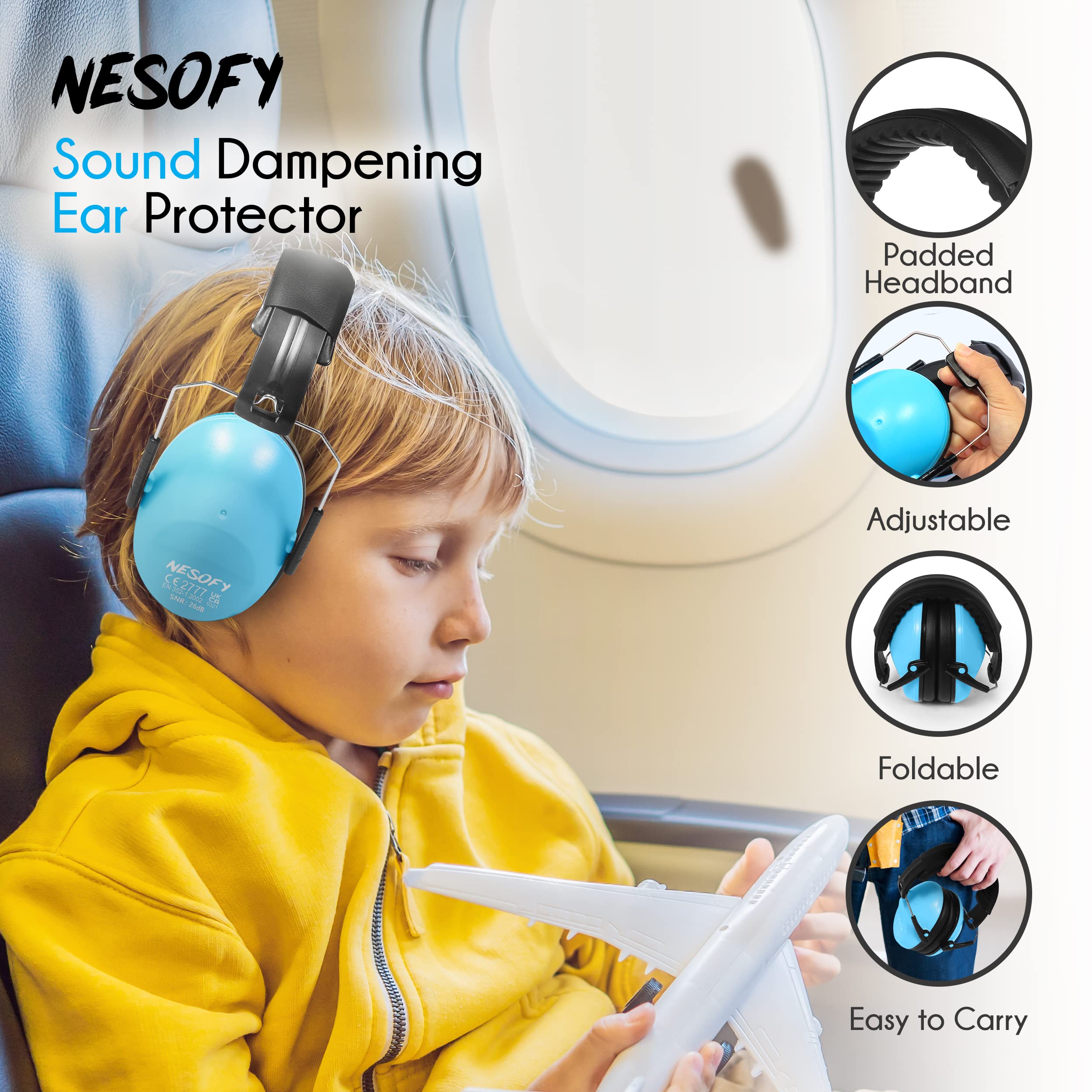 Nesofy Ear Defenders Children 26db, Blue, One Size Kids - Image 4