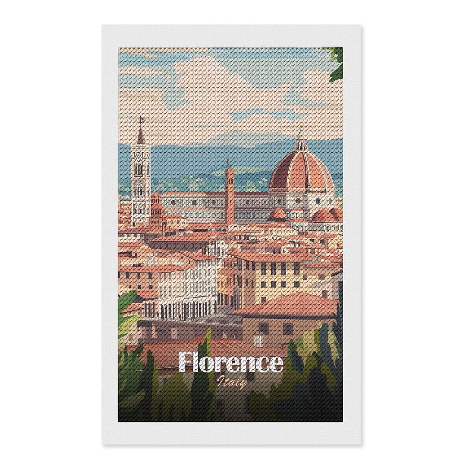 Junmoney Florence, Italy Cityscape Diamond Art Kit 12"x20", Neat Printed Canvas, Finish and Display, Relaxing DIY Hobby, Living Room Decor