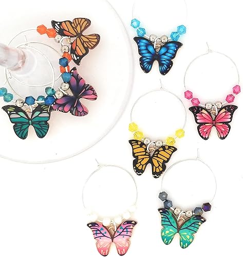 Butterfly Wine Charms For Summer Party, 4th of July Party Supplies, Independence Day, Glass Tag Identifiers, Markers, Labels, Memorial Day Favors,