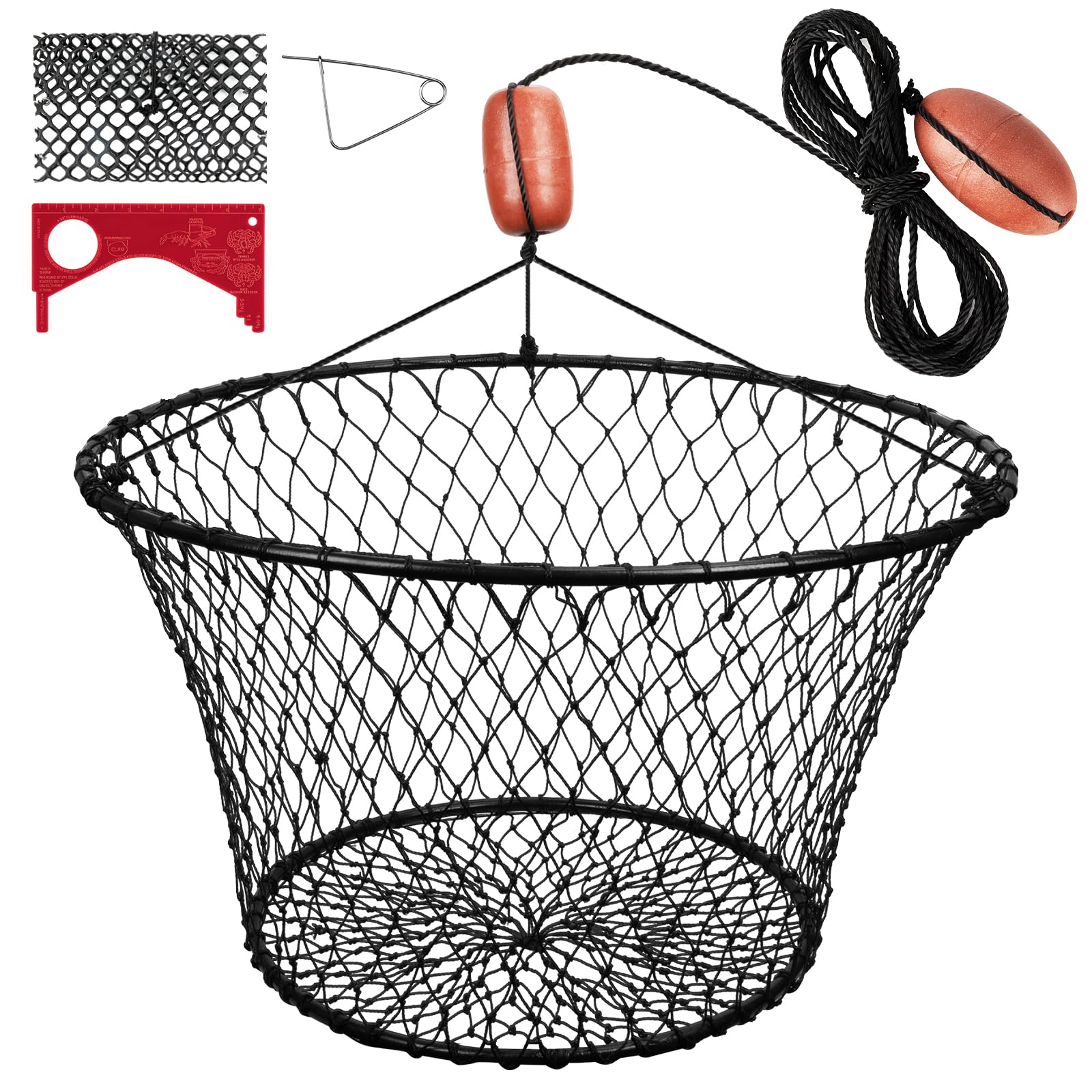 QualyQualy 30" Crab Ring Trap Bait with Fishing Buoy Marker Floats Preventing Winding Floats 16.5" Deep Crab Net with 36 Tarred Braided Twine Fishing Crabbing Net for Board, Kayak,Dock and Pier…