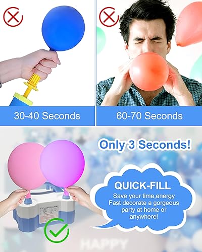 Miniatura 5 de Bomba de globo eléctrica, portátil automática doble boquilla infladora 110 V 600 Wsoplador para decoración de fiestas, hogar