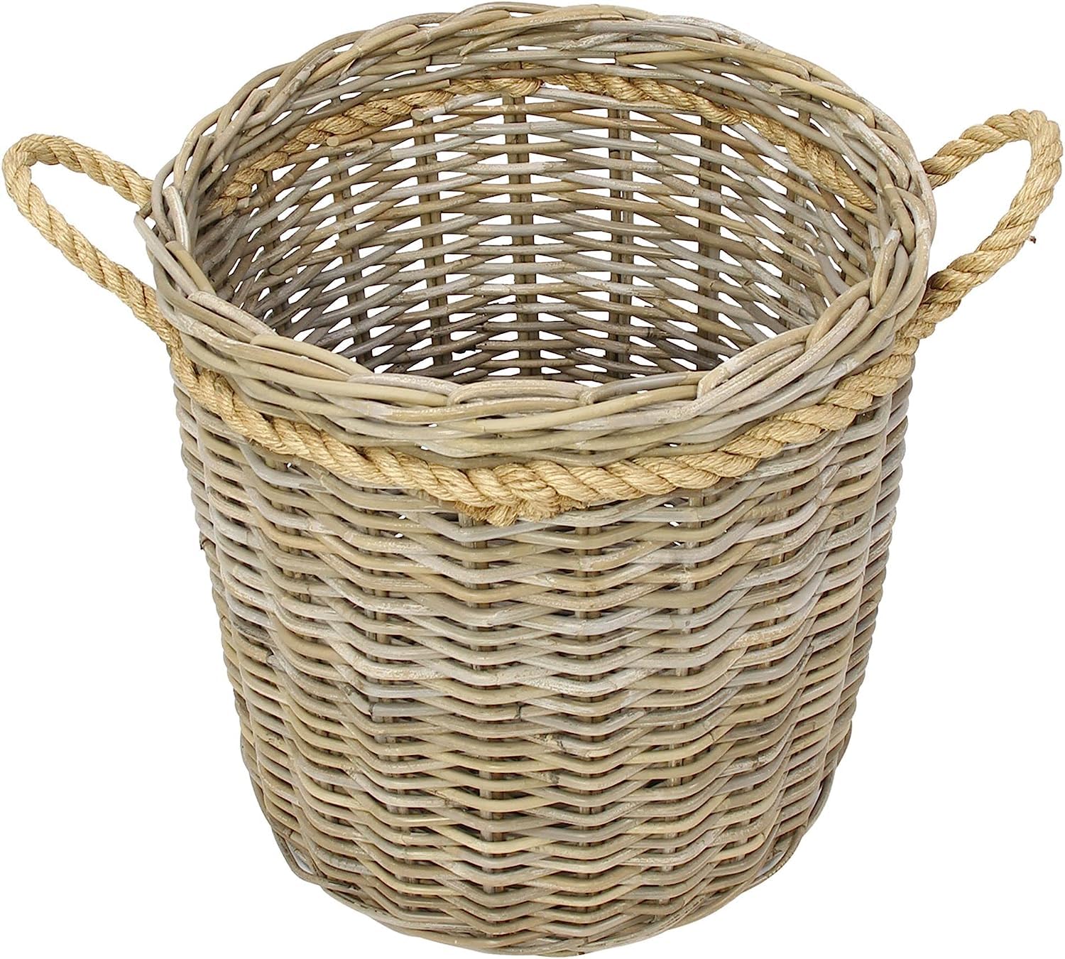Dekoleidenschaft großer Rattan-Korb "Koboo-Grey" 50 cm hoch, Aufbewahrungskorb, Wäschekorb geflochten, Spielzeugkorb, Blumen-Übertopf rund, Flechtkorb für Wohnzimmer, Badezimmer & Outdoor