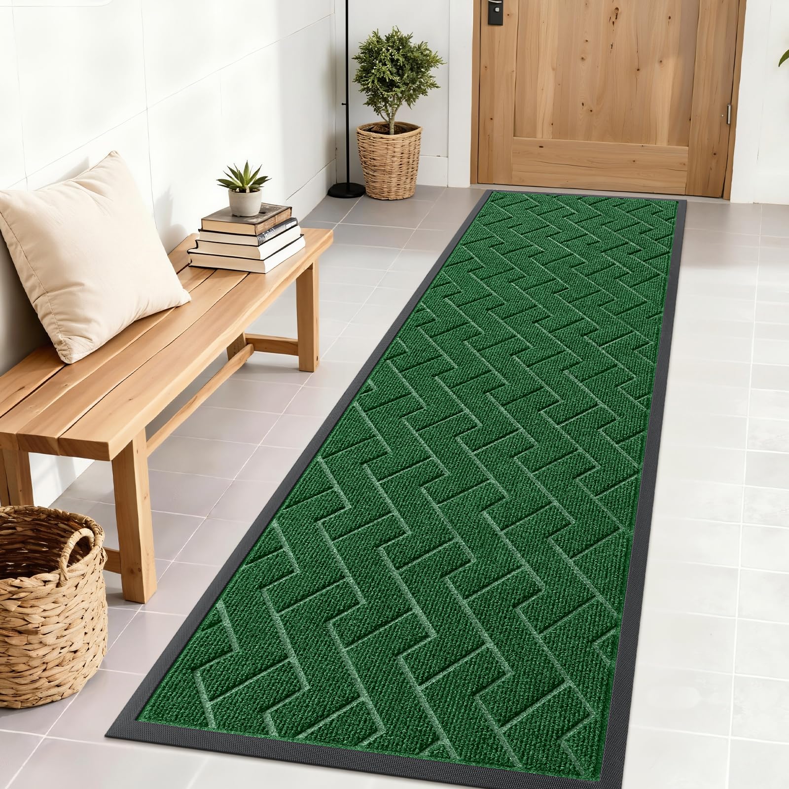 OLANLY Front Door Mat Outside 71x23, All-Season Absorbent Rubber Doormat | Green, Heavy-Duty, Stain and Fade Resistant, Waterproof Non-Slip Backing, Low-Profile Indoor Outdoor Floor Mat for Entryway