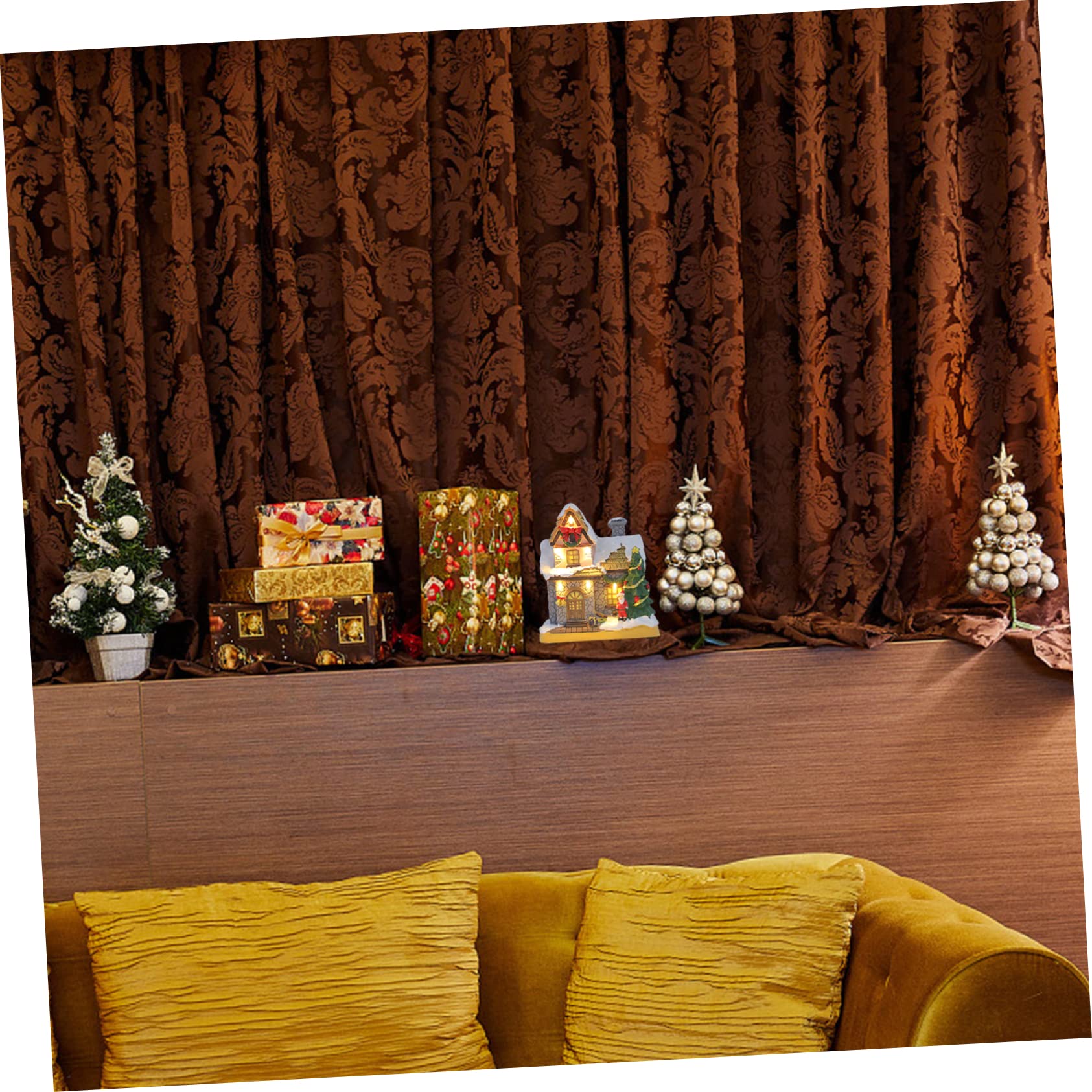 Decoración de Casa Iluminada de Resina Adorno de Escritorio para Navidad Casa Luminosa de Navidad y Decoración del Hogar
