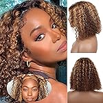 Fronbanis Ombre Curly Bob Wig Glueless Pre Plucked 5x5 HD Lace Wear And Go Closure Honey Blonde Short Deep Wave 4/27 Highlight Colored Wigs Human Hair for Black Women 180 Density 8 Inch