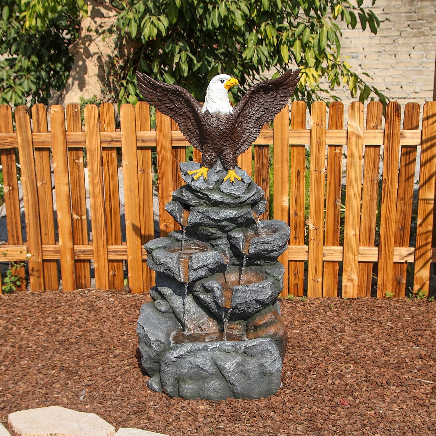 YZM Bald Eagle Outdoor Fountain Review: 38" Tiered Rock Waterfall for Garden Patio Backyard Decor