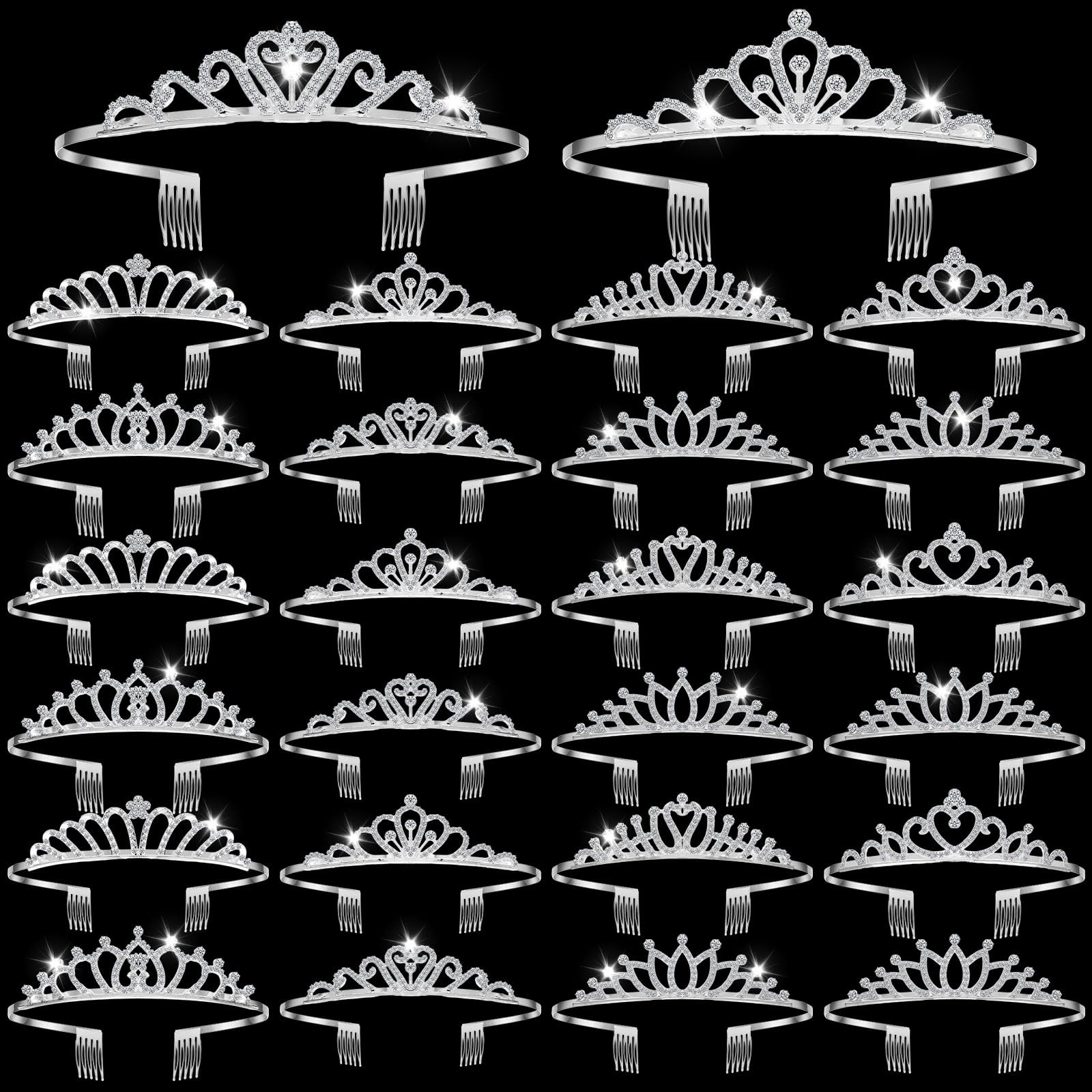 24 Pcs Crystal Tiara Headbands for Women Princess Headband Crown with Combs Tiaras and Crowns for Pageant Bridal Wedding Prom Party Gifts