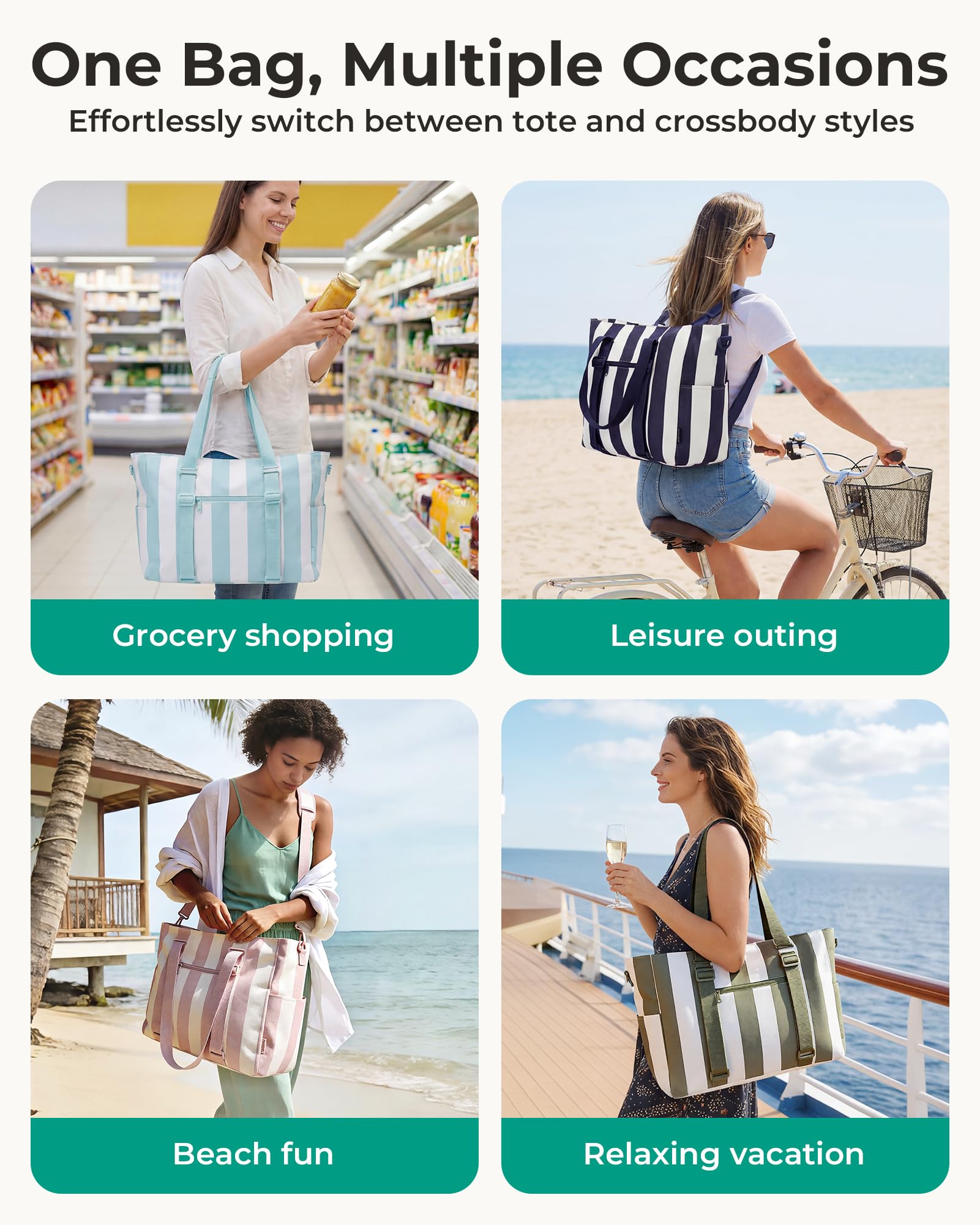 BAGSMART Large Beach Bag for Women, Oversize Tote Bag for Travel/Swim Pool/Summer | 3-Ways to Carry, Cruise Essentials, Family Picnic, Extra-large mom bag, Sandproof, zip open, Mothers day gifts — view 8