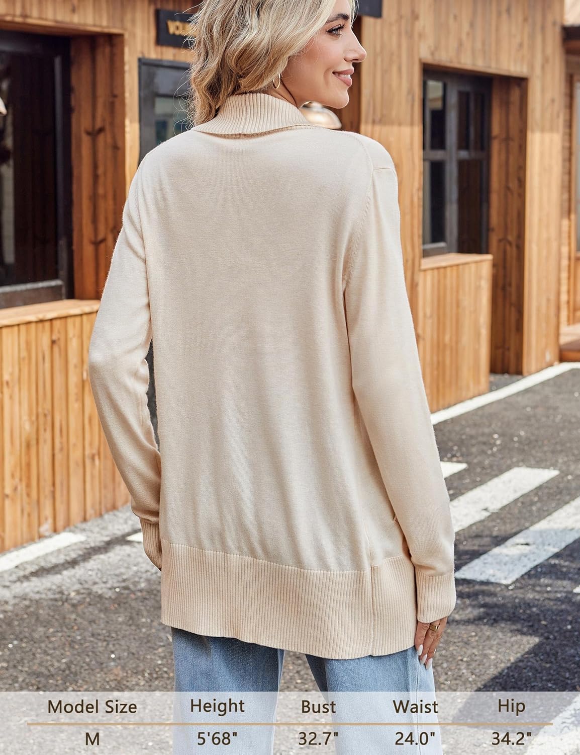 Amoretu Women’s Wool Blend Open Front Cardigan Sweaters Lapel Long Sleeve Curved Hem Cardigans with Pockets - Image 4