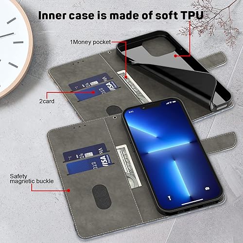 Miniatura 4 de ALILANG Funda de teléfono para Samsung Galaxy A22 5G, soporte magnético con tapa de piel sintética con tarjetero protector a prueba de golpes para