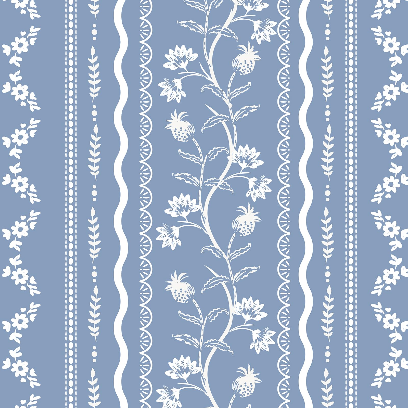 Papier peint à rayures florales bleues 45x398 cm autocollant