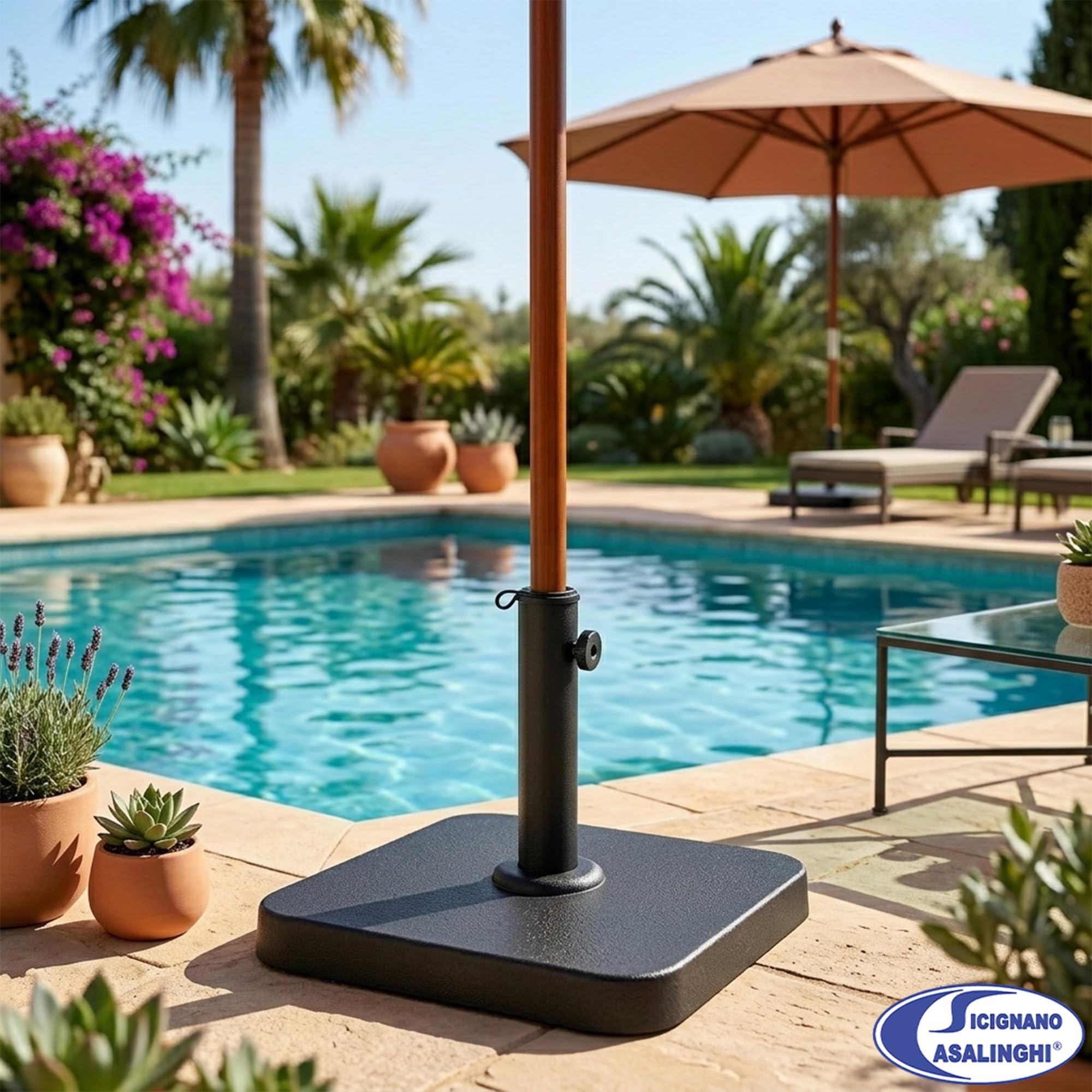 Sicignano Base per Ombrellone in Ferro 12 kg Quadrata Nera con Serraggio Laterale e Riduttore per Palo Centrale da Giardino Balcone Terrazzo 35 x 35 cm 25 29 38 mm