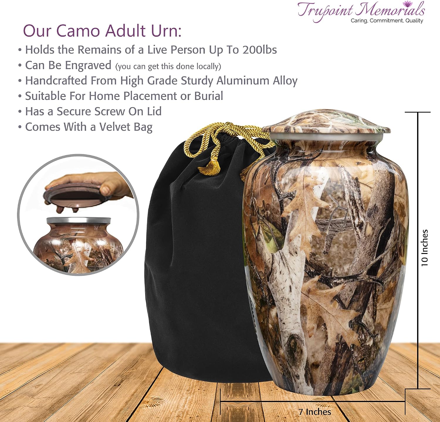 Trupoint Memorials Cremation Urns for Adult - Small Urns for Human Ashes Keepsake, Miniature Urns for Ashes with Velvet Bag, Small Urns for Human Ashes Adult Female & Male, Brown Camouflage.