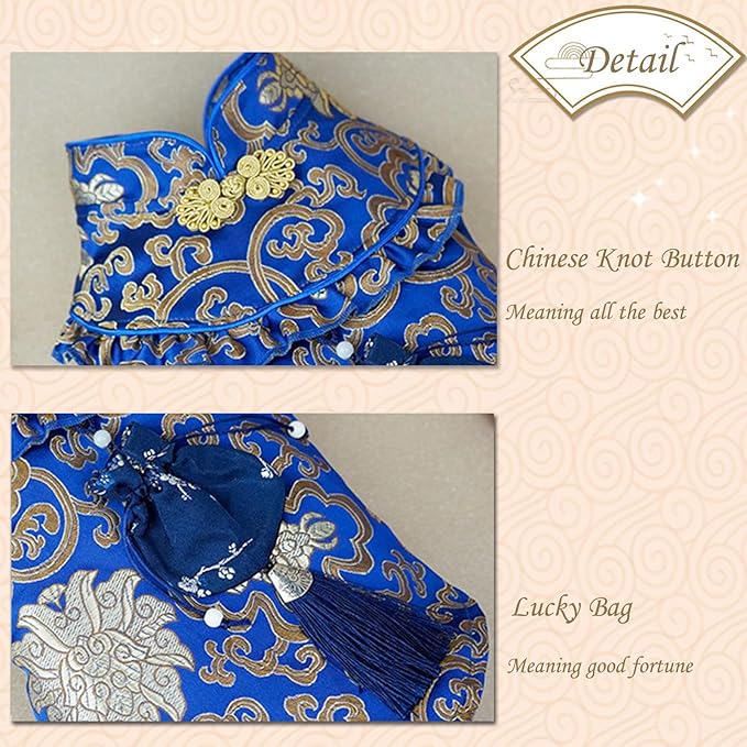 BAMY Disfraz de Año Nuevo para Perro Gato Qipao Azul XL miniatura 4